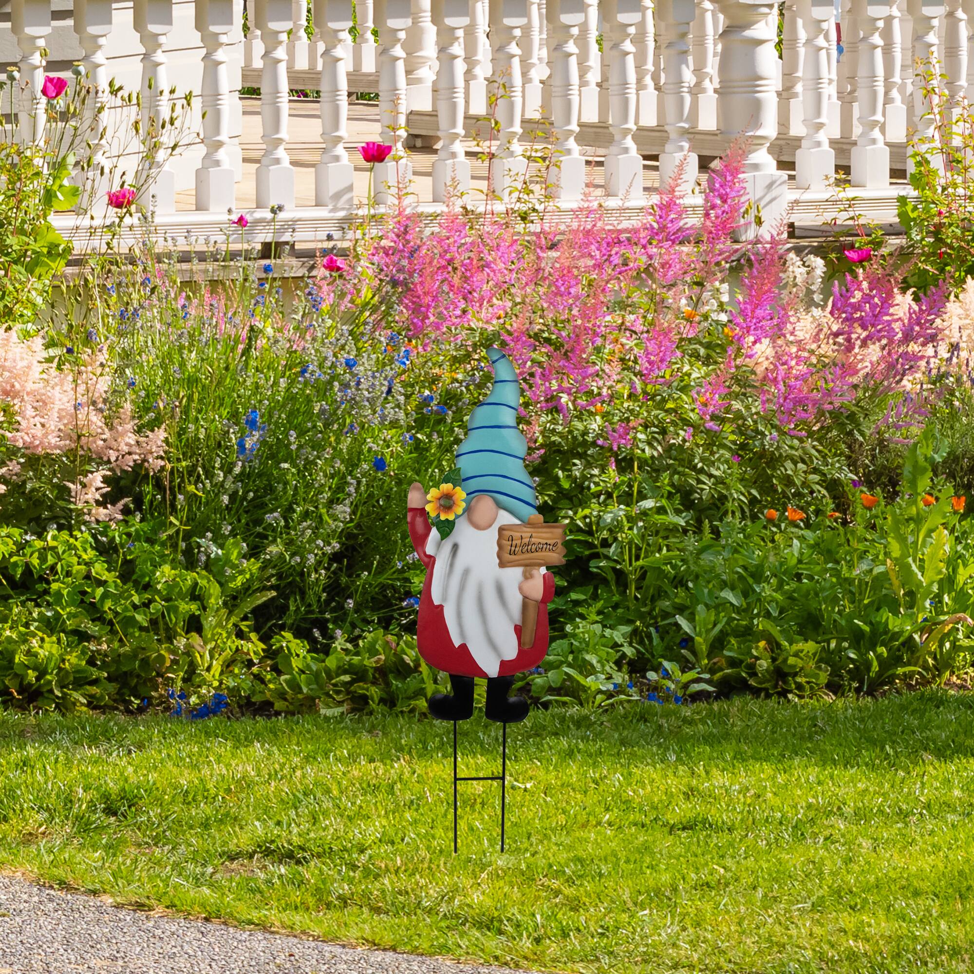 22" Red Welcome Gnome Outdoor Garden Stake